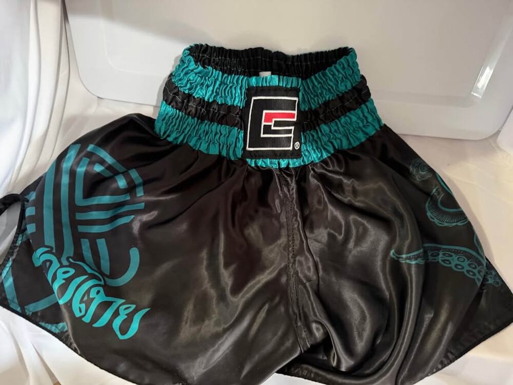 Combat Corner Black Teal Muay Thai Shorts Size M